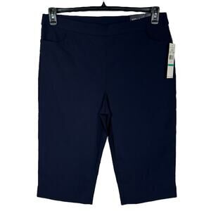Alfred Dunner Petite SZ 16P Allure Capris Stretch Pull-On Flat Front Pocket Navy